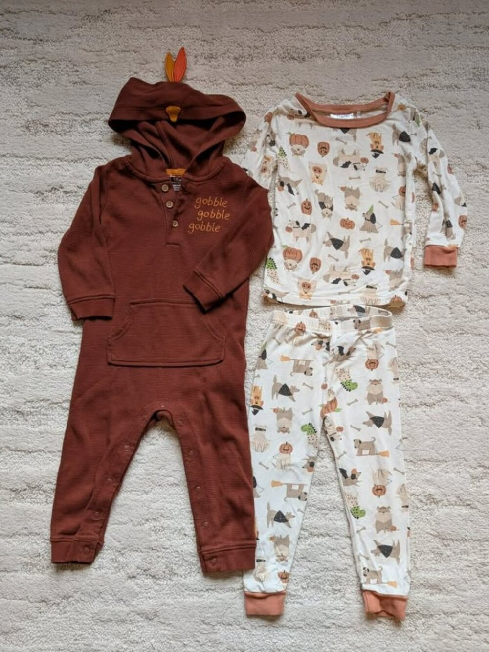Baby 18 Month Fall Bundle - Thanksgiving hooded jumpsuit and Halloween PJs